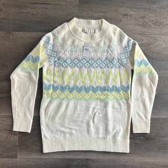 LOFT Sweaters - LOFT NWT LOFT Whisper White & Pastels Fair Isle Relaxed Sweater